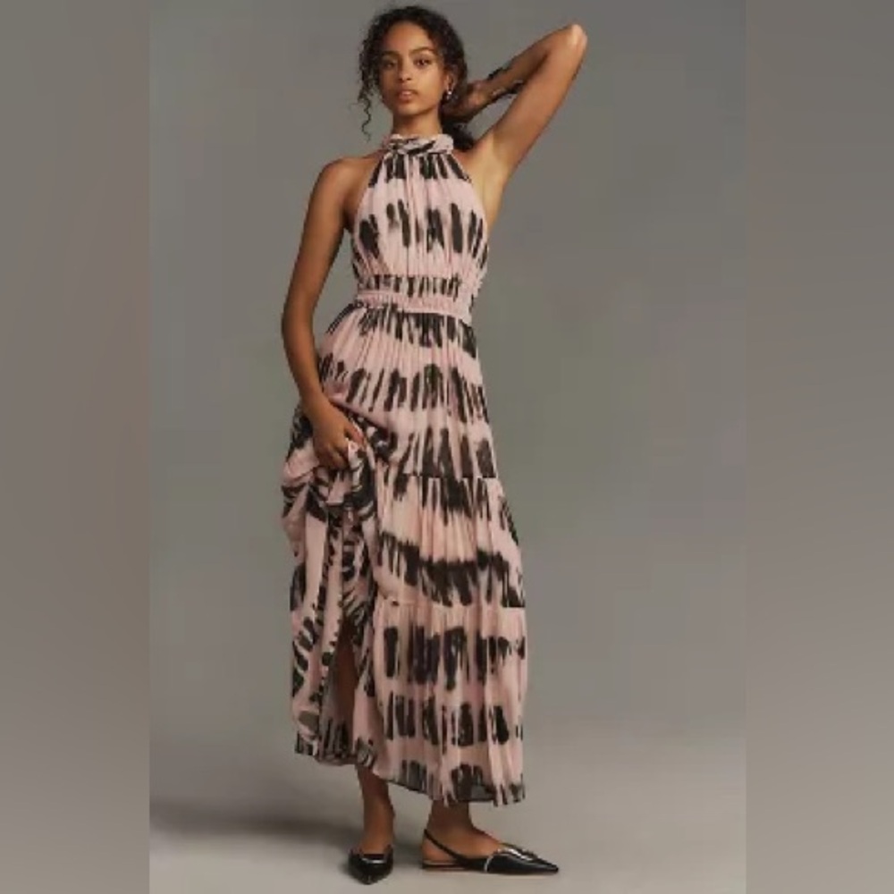 Anthropologie Pink and Black Maxi Dress